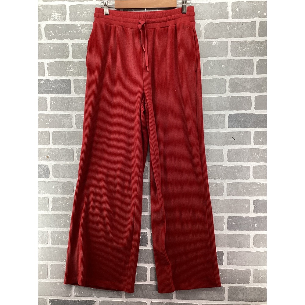 DSG Womens Red Ribbed Wide Leg Lounge Pants High Rise Drawstring Size Small